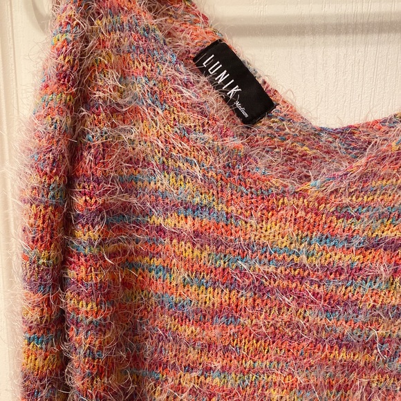 NWOT Fuzzy Rainbow cold shoulder Cropped sweater - Picture 2 of 3